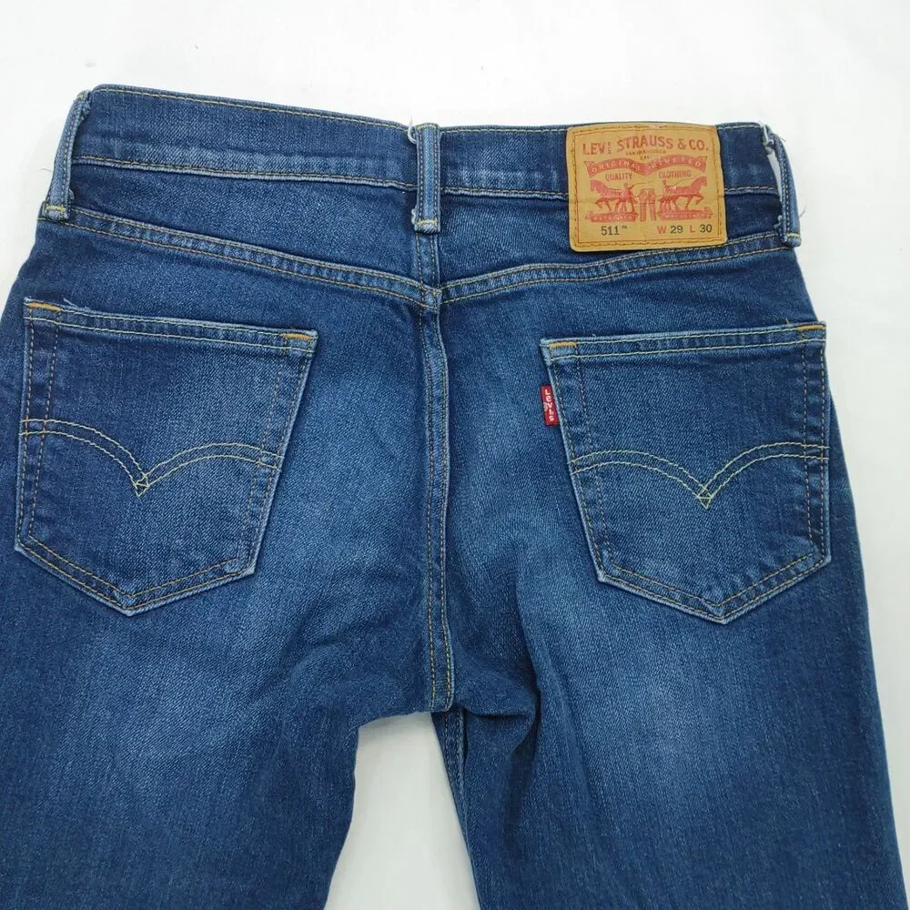 Levi's 511 Slim Fit Jeans Men's W29 L30 Blue Denim Stretch Tapered 04511-2369
